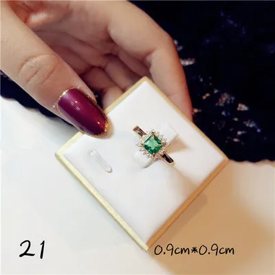 Винтажные изумрудные кольца для женщин, Серебро S925 пробы, 18K золото, зеленый кубический цирконий, Открытое кольцо, простой темперамент, хорошее ювелирное изделие - Цвет камня: 21