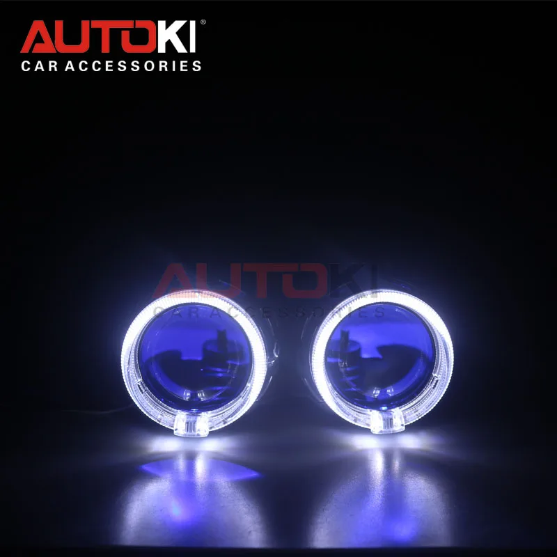 white blue Autoki светодио дный Ангел Дьявол глаз Bi xenon объектив проектора фар для автомобиля модернизации DIY ж/Габаритные огни 2,5 ''H4 H7 - Цвет: white blue