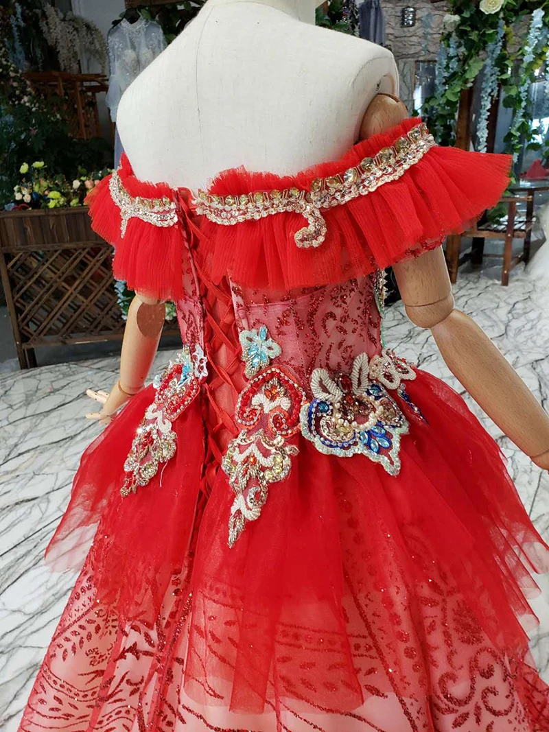 LSS515t красные винтажные платья с открытыми плечами и вырезом лодочкой украшенные