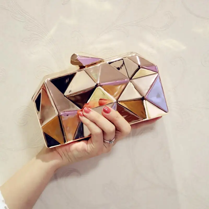 Серебристые мешочки золотая коробка клатч женские металлические клатчи