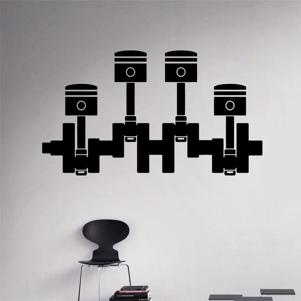 

FREE SHIPING Motor Pistons Wall Decal Engine Car Vinyl Sticker Home Interior Garage Decor Removable Decor Wall Art Custom Decals