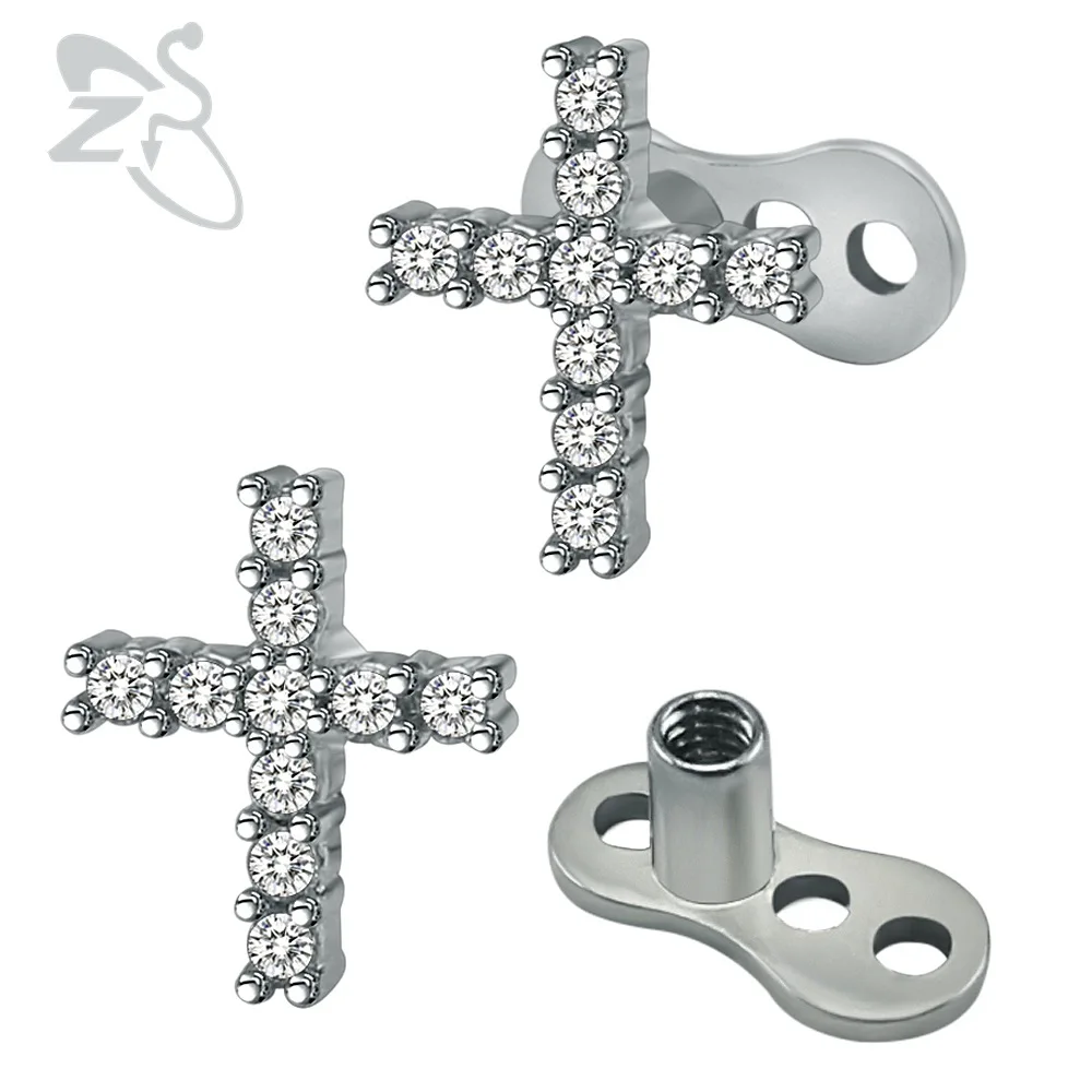

Cross Natural Crystal Dermal Anchor Stainless Steel Internally Threaded Screw Micro Skin Divers Dermal Anchor Piercing Jewelry