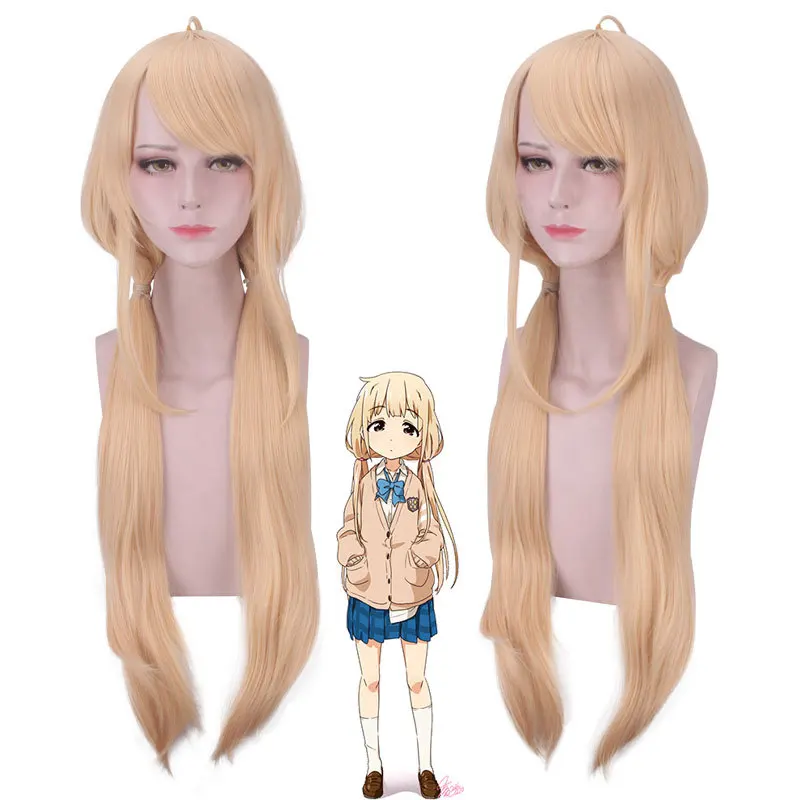 THE IDOLM STER futaba anzu Light Golden Long Straight Cosplay Wig Synthetic Hair Halloween Costume Party Play Wigs For Women