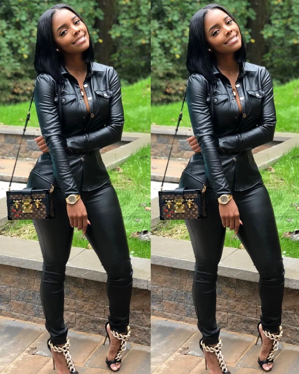 

Sheath Fashion Women Jacket With Pants Pu Women Tops With Pants Women Two Piece Set