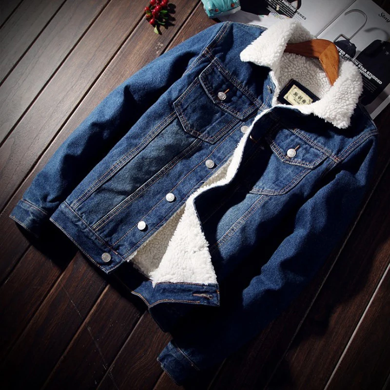 MKASS бренд для мужчин куртка пальто мода теплый флис джинсовая 2018 Зимняя Мужская