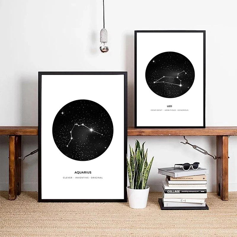 Nordic простой двенадцать созвездий черно-белая картина с абстрактным изображением плакат холст картины Гостиная украшения дома A2 A3
