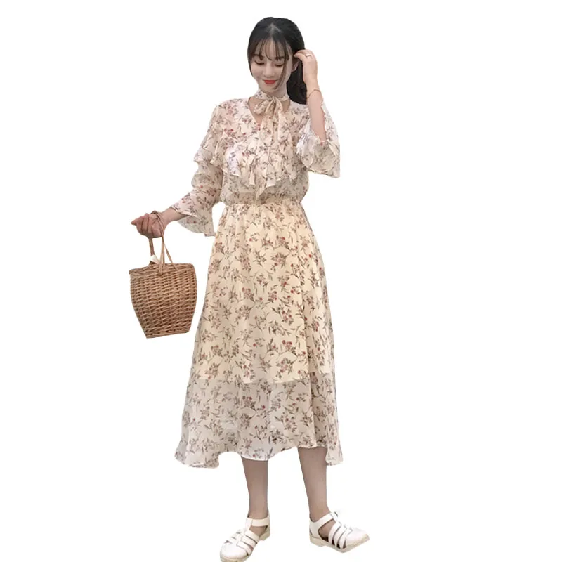 Mihoshop Ulzzang Корейская женская модная одежда с бантом и цветочным принтом милое