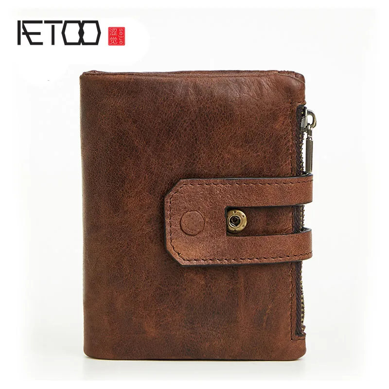 2 AETOO кожаный мужской кошелек, анти-RFID, Пираты кисти, Мода для отдыха, мульти-карта, папка для денег, сумка в винтажном стиле - Цвет: 2