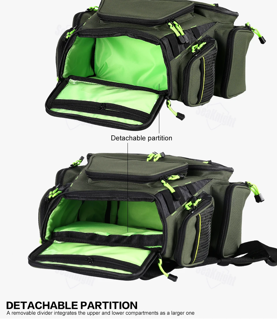 SeaKnight SK004 Large Fishing Bag 1000D Nylon 41*44*20cm MultiFunction Breathable Army Green Big Outdoor Fishing Tackle 2 Layers