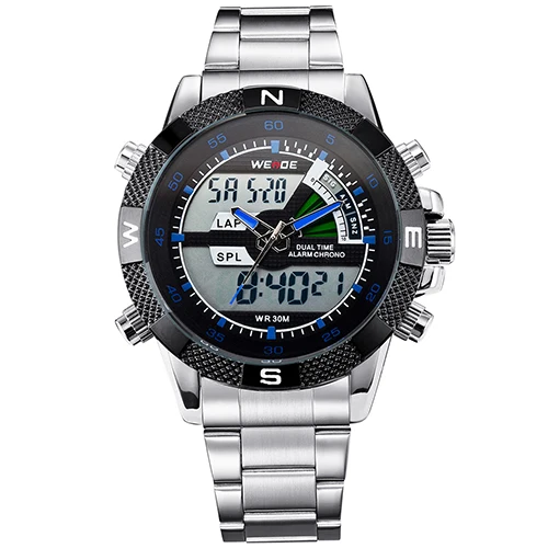 Blue WEIDE часы Открытый Для мужчин спортивный Часы Аналоговый Цифровой Дисплей Водонепроницаемый multi Функция Relogio mascul подарок часы окне - Цвет: Blue