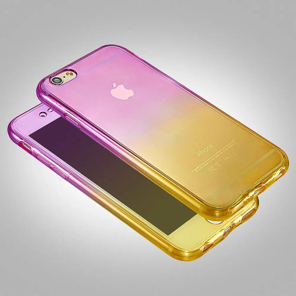 Для iPhone 6 6s Plus 5 5S градиентный цветной задний + передний Прозрачный ТПУ Мягкий