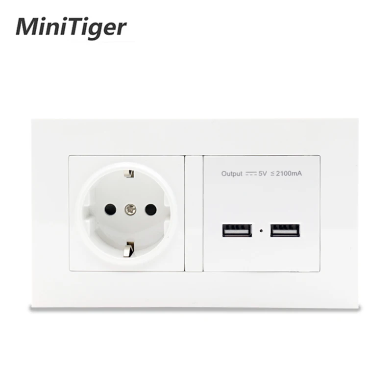 Настенная розетка Minitiger европейского стандарта электрическая с двойным USB умным
