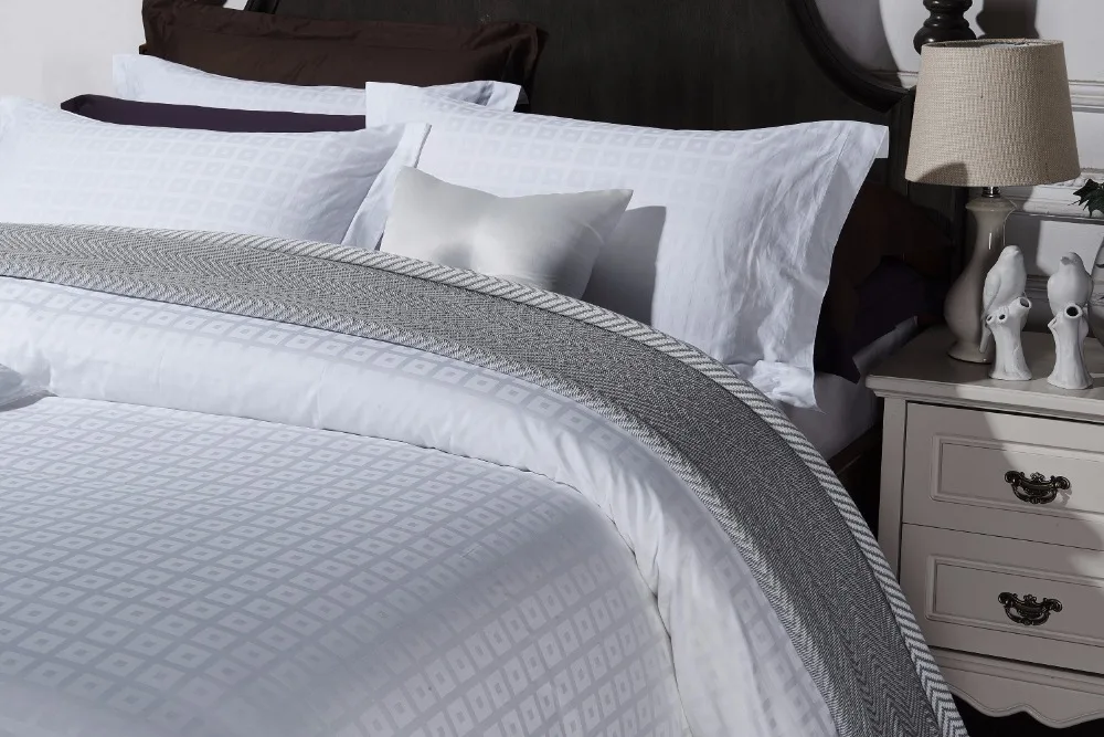 white Luxury Jacquard Bedding Set Five Stars Hotel 100% cotton Duvet Cover King Queen Size Home flat Sheet Linen | Дом и сад