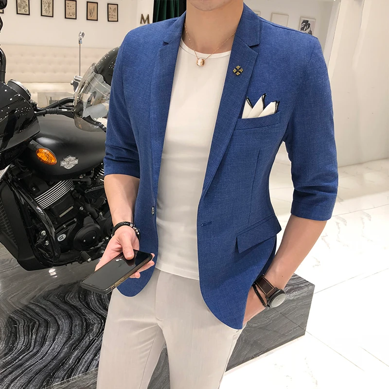 2018 New Pattern Male In Man's Suit Section B Youth Self-cultivation Check Loose Coat Navy Blue Recommend Free shipping | Мужская