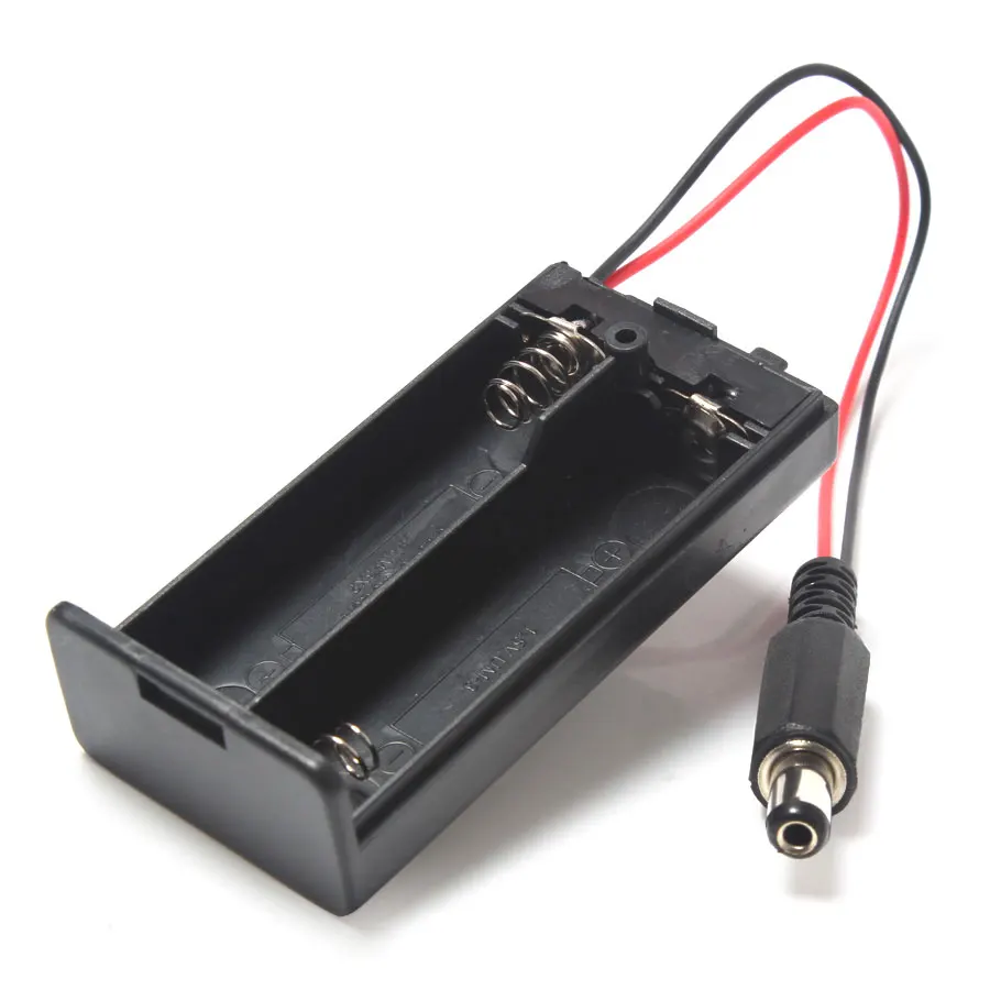 

100Pcs/Lot 3V AA Black Battery Holder With Wire Leads&DC Plug Plastic Battery Storage Case For 2x AA Batterias Organizer