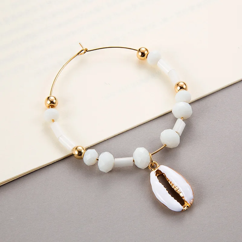 Женские пляжные серьги-кольца с бусинами серьги в виде ракушек лето 2019 |