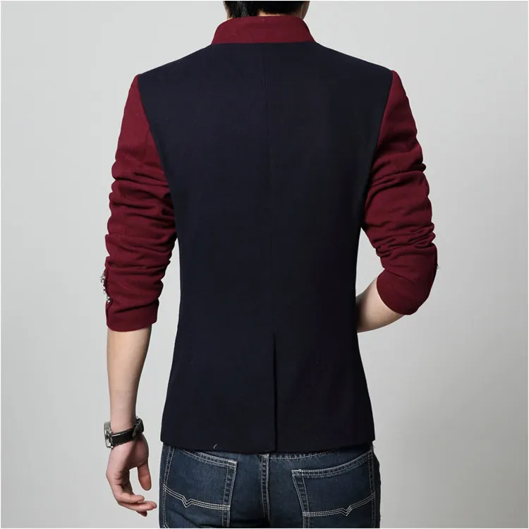 Мужской повседневный Блейзер приталенный красного цвета в стиле пэчворк одежда