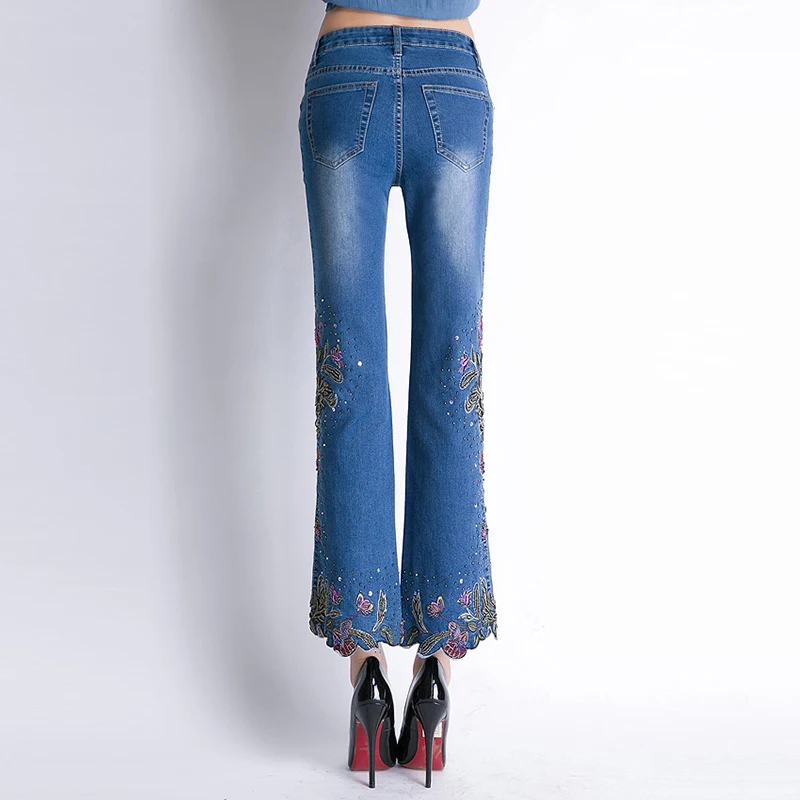 Джинсы женские elastant perles вышивка высокая талия джинсы клеш расклешенные gloria Jeans роскошные женские Брюки Большие размеры вышитые джинсы женщин брюки женские летние джинсы с высокой талией