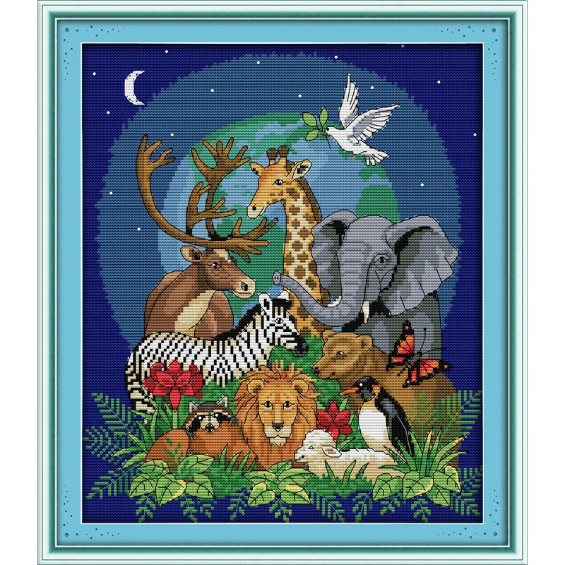 Everlasting Love Animal World (2) Chinese Cross Stitch Kits Ecological Cotton Stamped 14 11CT DIY New Year Decorations For Home | Дом и сад