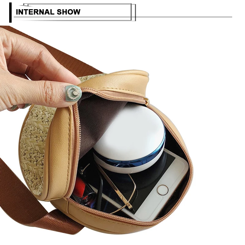 Straw Weave Round Waist Bag Women Chest Pack Ladies Solid Belt Bags Casual Circle Crossbody Flap Bum Phone Travel Fanny | Багаж и сумки