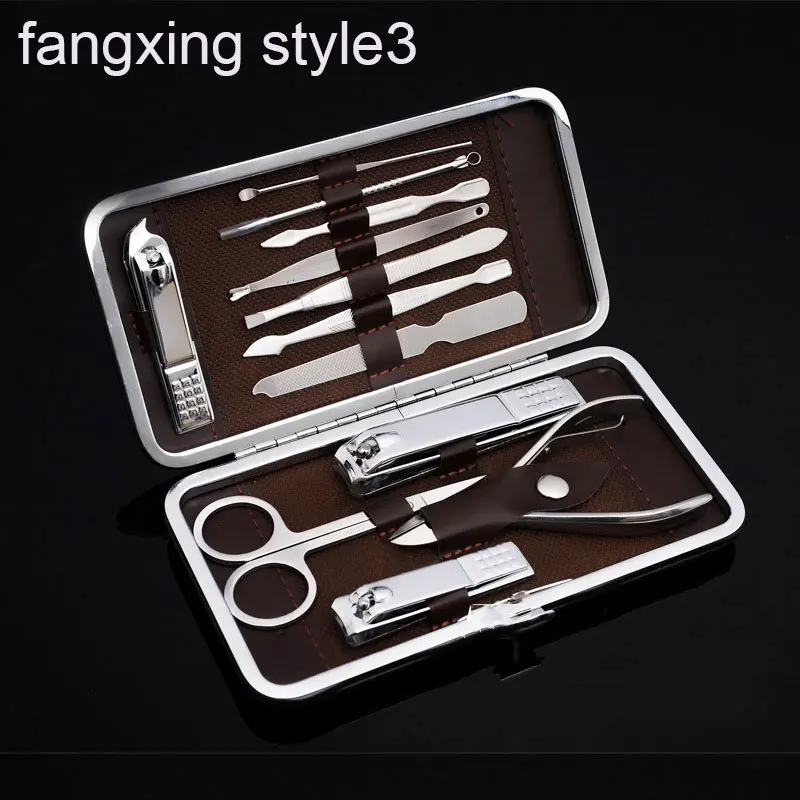 fangxingstyle3 Ногтей маникюрный набор ногти Clipper Ножницы, пинцет Ножи маникюрные наборы Камень Pattern Дело 12 шт набор для маникюра макияж - Цвет: fangxingstyle3