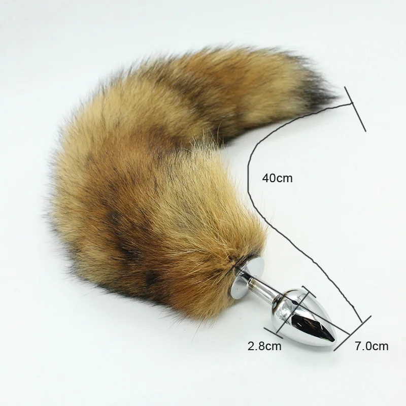 Анальная пробка из нержавеющей стали с коричневым искусственным лисьим хвостом