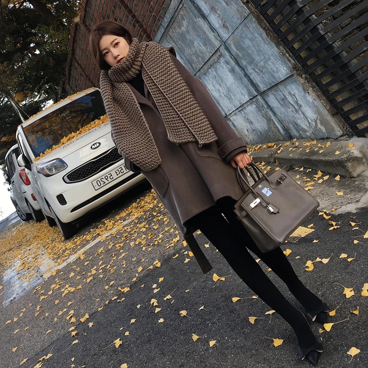 Women wool coat Office Lady Hooded Women Wool Blend Coat Double Breasted Solid Cashmere Jacket Slim Regular Ladies Coats C338