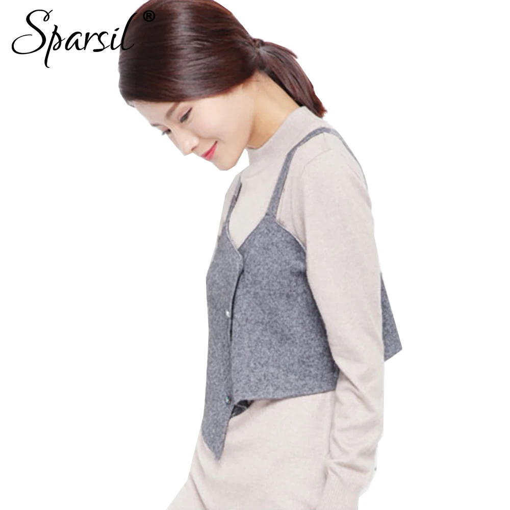 Sparsil Женская Осенняя трикотажная короткая шерстяная майка женская однотонная