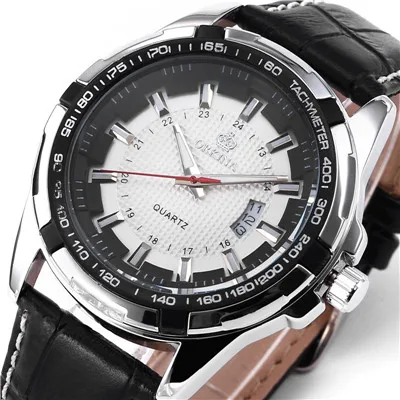 Silver Black White MG. ORKINA Мужские кварцевые часы Япония движение Для мужчин t Нержавеющая сталь чехол задняя Для мужчин с кожаным ремнем Автоматическая Дата наручные часы Montre Homme - Цвет: Silver Black White