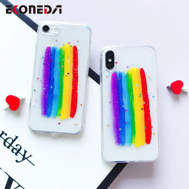 EKONEDA прозрачный радужный чехол для iPhone XR Блестящий силиконовый 6S 7 8 Plus XS Max X Чехол |