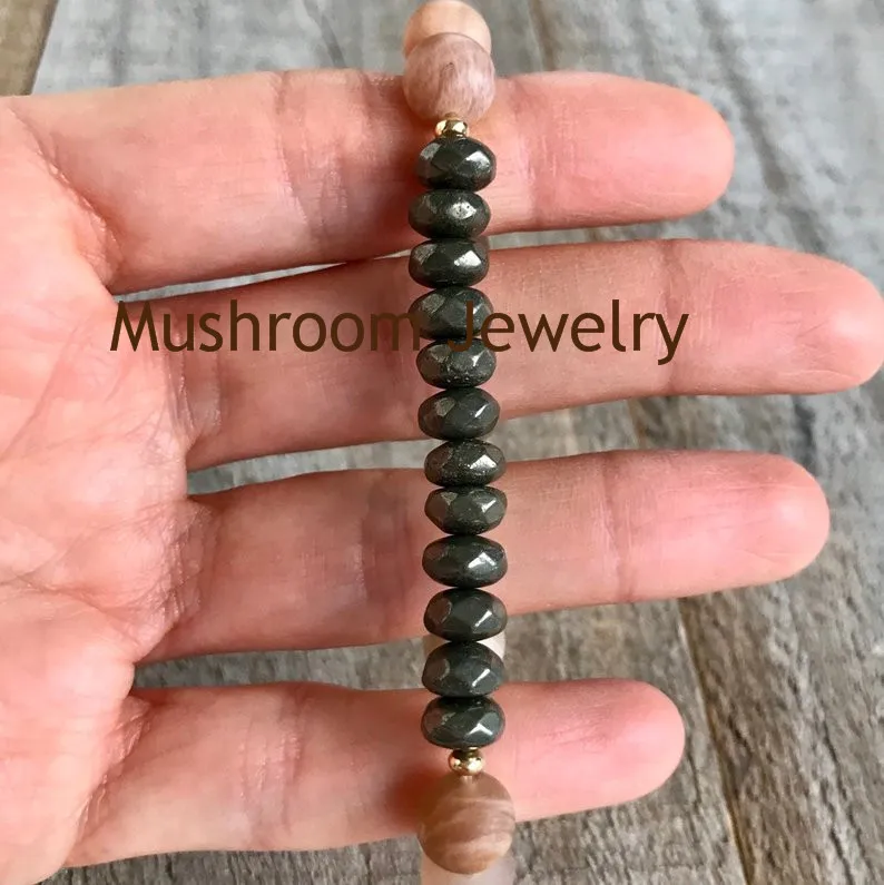 Шикарный бриллиантовый Амазонит в стиле бохо перламутровый лепидолит пиритовый