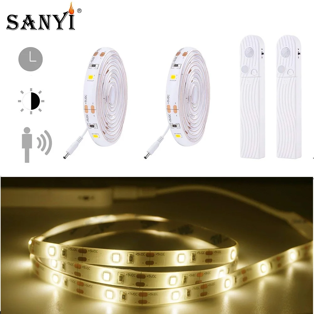 Сани белый/теплый белый Светодиодные ленты Light 1 м 2 м светодиодный свет шнура движения ленты Сенсор прикроватная ночник для дома на открытом воздухе кемпинга