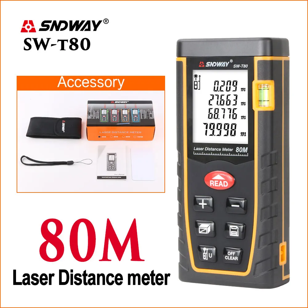 SW-T80 Лазер sndway, дальномер, рулетка, мини цифровой Ручной SW-T4S, серия T, 40 м, лазерный дальномер - Цвет: SW-T80