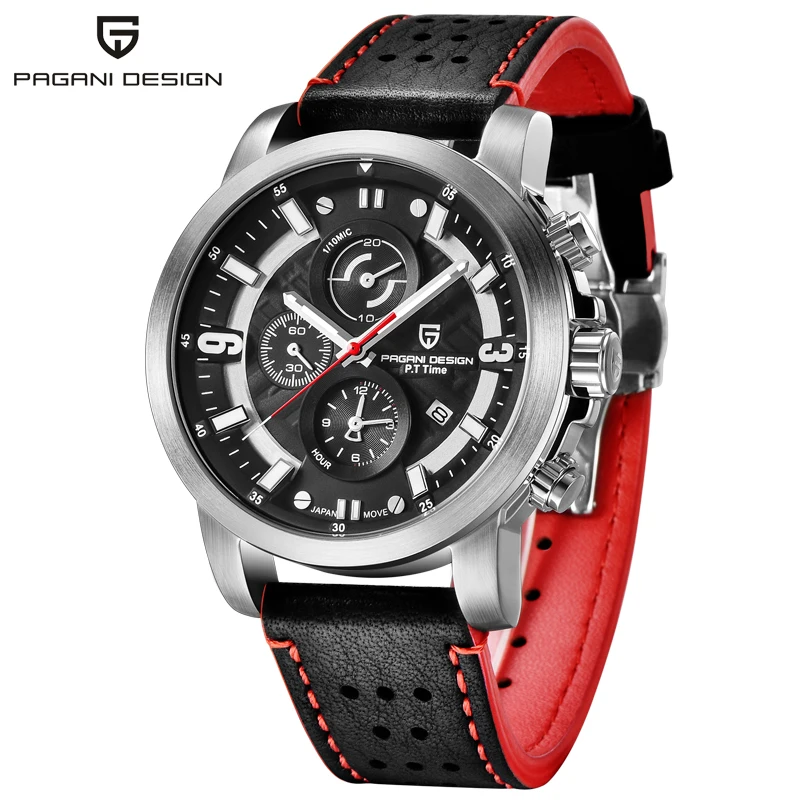 

PAGANI DESIGN Sport Luminous hands Watches Men Dive Chronograph Leather Watch Multifunction Waterproof Auto Date wristwatches