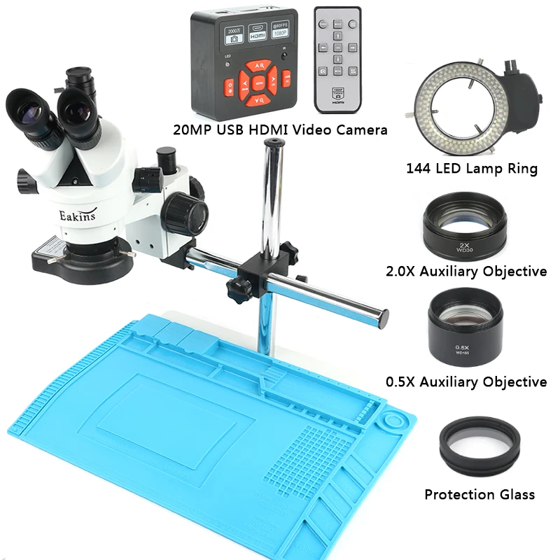

Мультифокальный стереомикроскоп, тринокулярный микроскоп 7-45X 1080P USB HDMI 21 МП, цифровая видеокамера, светодиодный регулируемый телефон для ре...