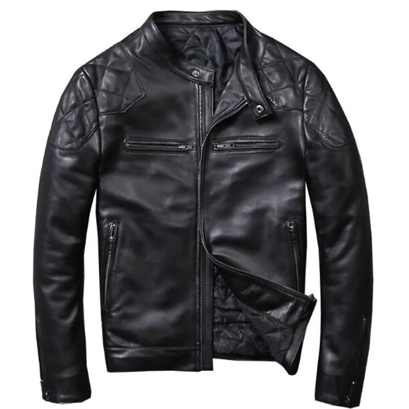 

Genuine Leather Jacket Men Fashion Slim Vintage Real Sheepskin Black Motorcycle Mens Military Coat David Beckham Plus Size 5XL