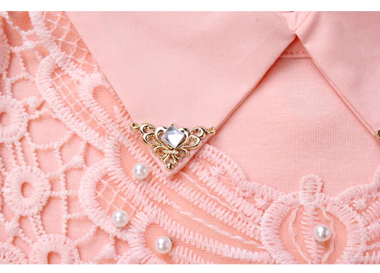 

School Girls Blouse Shirts New 2018 Spring Fashion Kids Solid Turn-Down Lace Flower Blouses High Quality Children Cotton Clothes