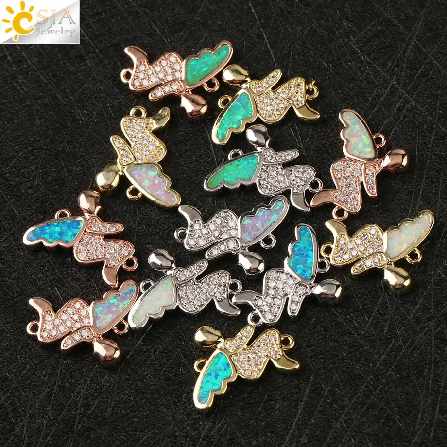 CSJA Fairy Little Angel Charms Pave Zirconia CZ Fire Opal Connector for Women Girls DIY Making Jewelry Valentine's Day Gift G134 |