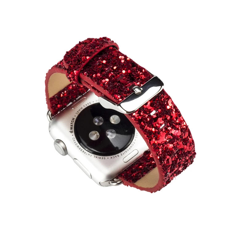 Шикарный Рождественский Блестящий ремешок из искусственной кожи для Apple Watch серии 5 4 3 2 1 ремень для iWatch 38 40 мм 42 44 мм Ремешки для наручных часов