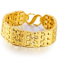 heavy 50g band type mens bracelets yellow gold filled hip hop thick bracelet geometry pattern design