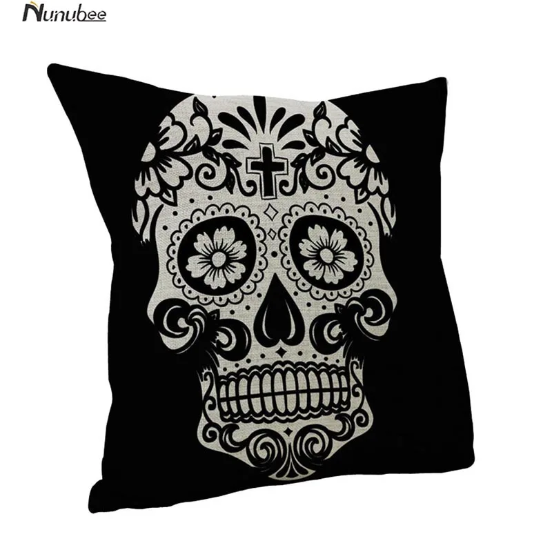 Skull Pillowcase Punk Halloween PillowCase Lovers Terror Crown Sugar Skeleton 18x18 inches Throw Pillow Decorative | Дом и сад