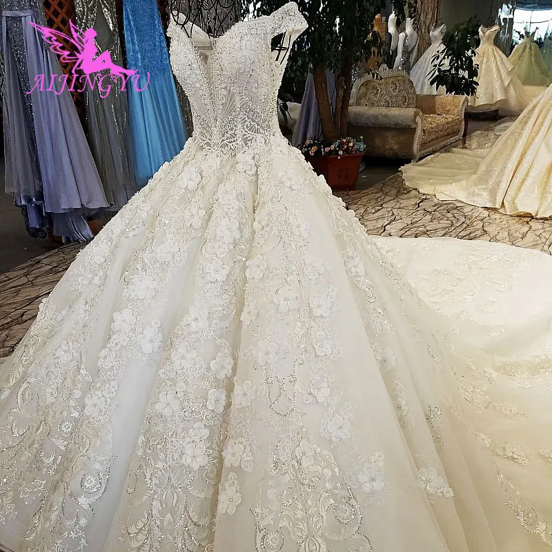 AIJINGYU White Corset Wedding Gown Lebanon Glitter Luxury Plus Size With Royal Train With Slit Couture Wedding Gowns
