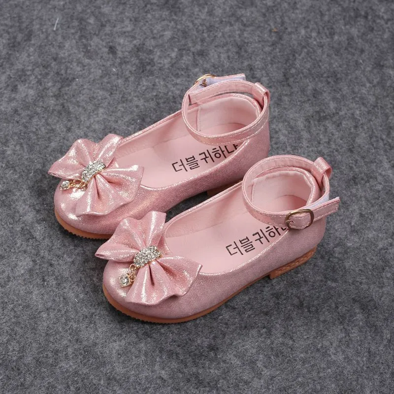 2022 Spring Autumn Fashion Baby Girl Shoes Princess Bow-knot With Rhinestone Pendant Kids Single For Girls Children | Детская одежда и