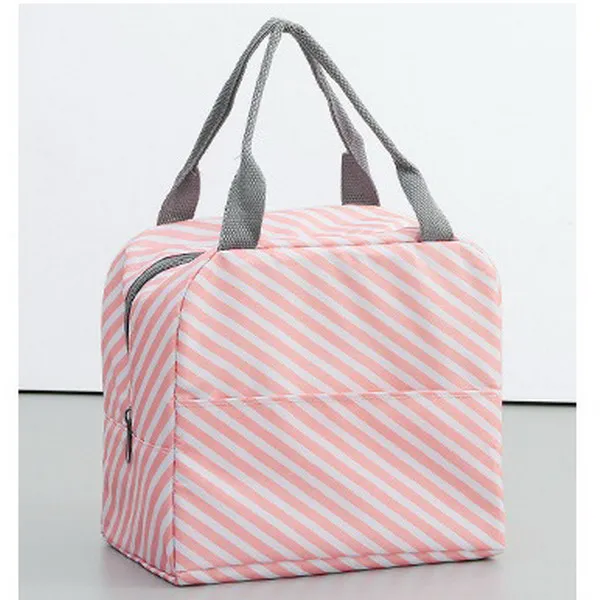 Pink Stripe Портативные Изолированные сумки для обеда из Оксфорда, Термосумки для еды и пикника для женщин и детей, функциональная сумка-холодильник с узором - Цвет: Pink Stripe
