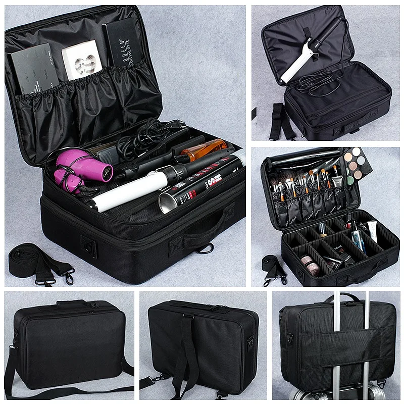 Large Capacity Makeup Case 3 Layers Cosmetic Organizer Brush Bag Makeup Train Case Makeup Artist Box For Hair Curler Hair Stra