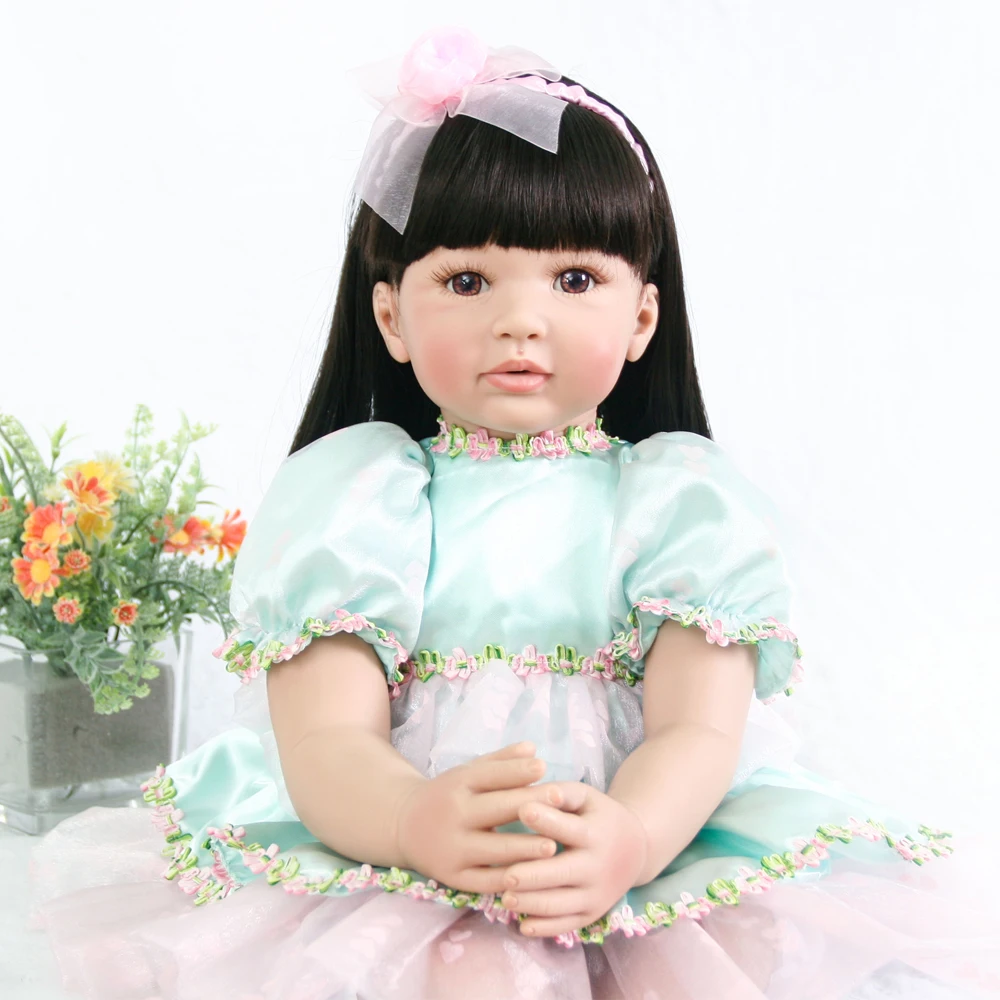 24 ''черные волосы Reborn Baby куклы с милым модным платьем принцессы для детей