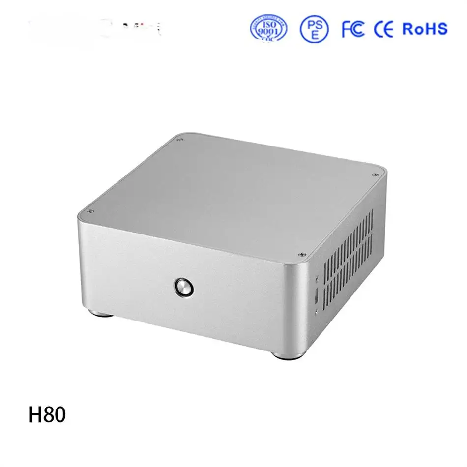 Realan H80 Mini ITX компьютерный чехол ПК с алюминиевым корпусом шасси для без источника питания - Цвет: Silver Empty Case