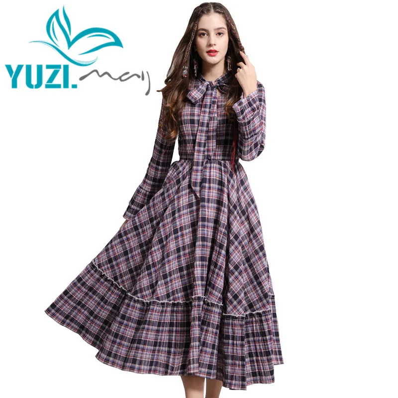 Женское платье в стиле бохо Yuzi.may хлопковое ТРАПЕЦИЕВИДНОЕ ПЛАТЬЕ С длинными