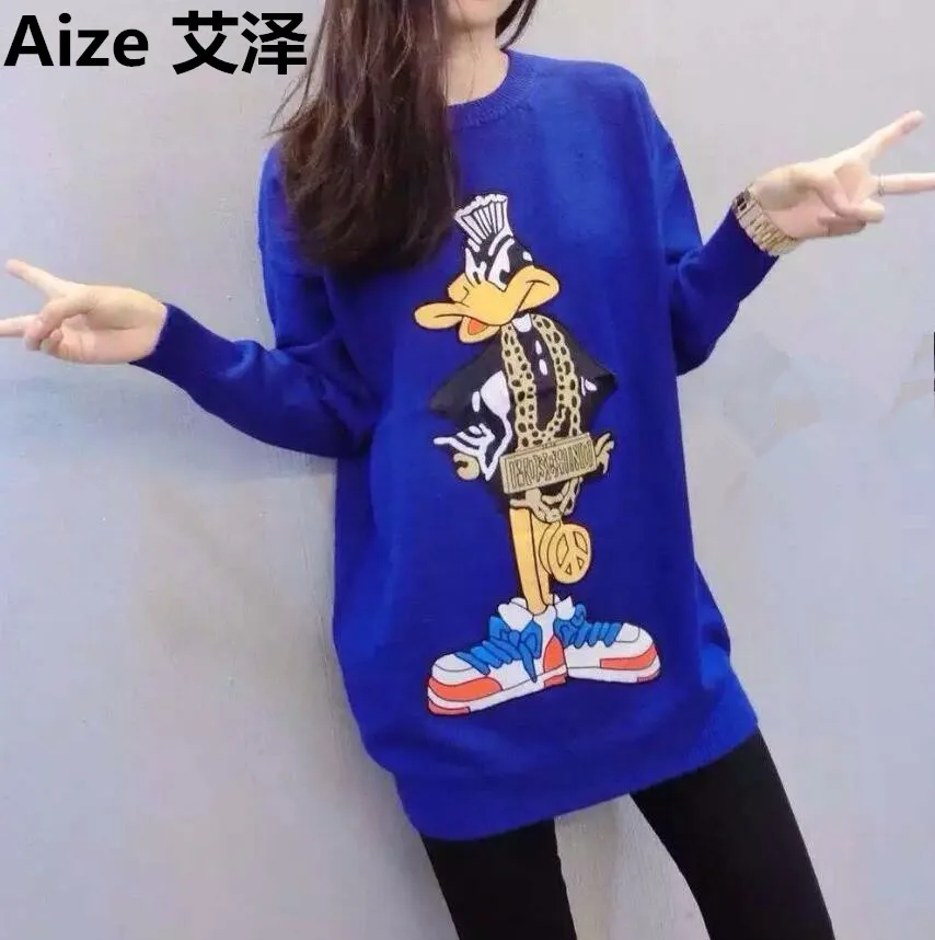 2018 осень-зима Новинки для женщин модные свободные с длинными рукавами вязаный