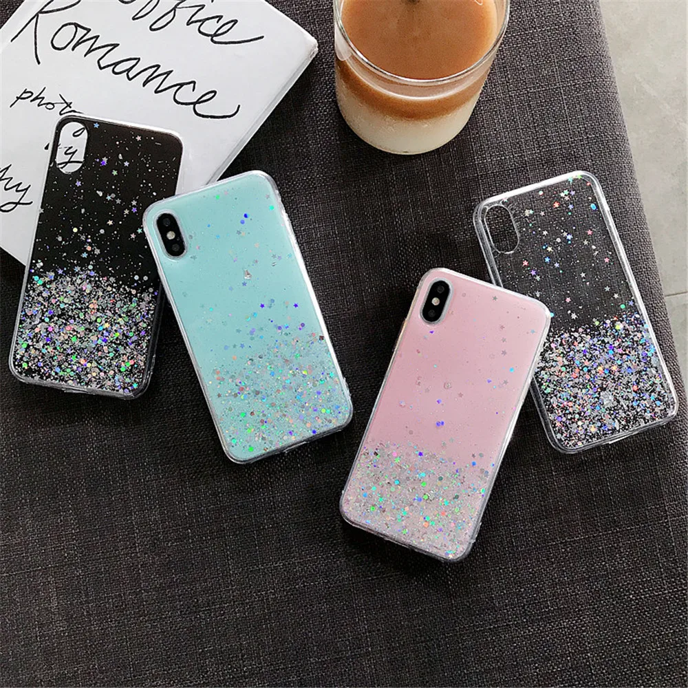 Мягкий чехол QINUO с блестками для iphone 8 7 Plus 6 s прозрачный эпоксидной звездой X XR XS MAX